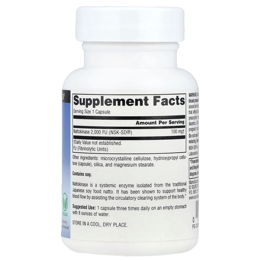 Source Naturals, наттокиназа NSK-SD®, 100 мг, 30 веганских капсул