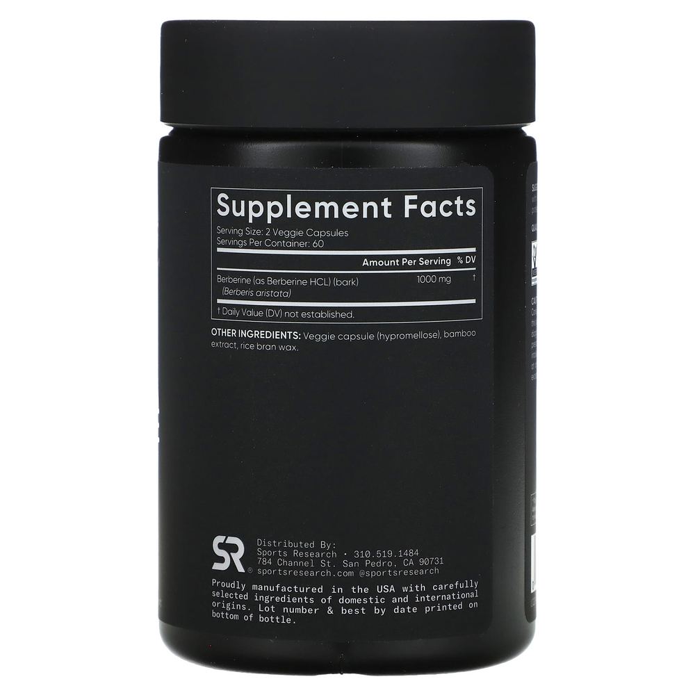 Sports Research, берберин, 120 растительных капсул (500 мг в 1 капсуле)