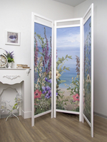 Ширма - перегородка для зонирования пространства деревянная с картинкой с обеих сторон "Райские птички", 3 створки, 480*1800 мм