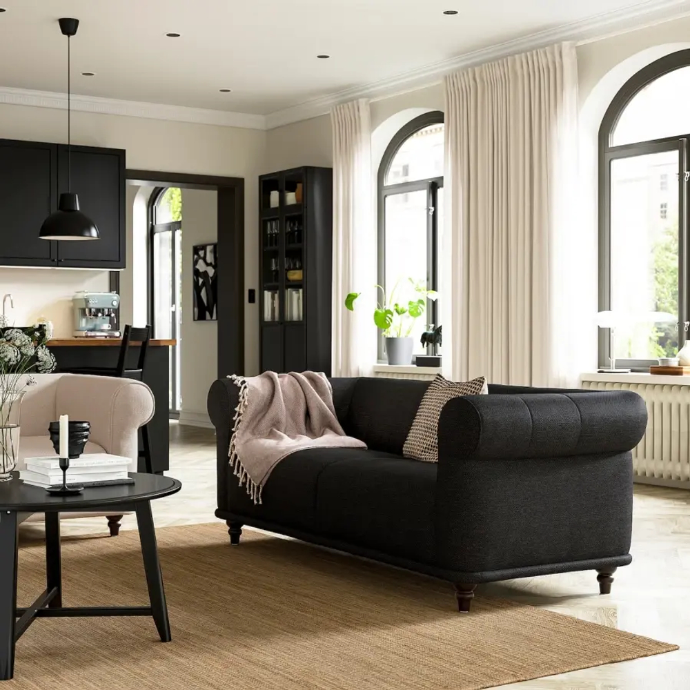2-местный диван - IKEA VISKAFORS,  74x90x194см, черный, ВИСКАФОРС ИКЕА