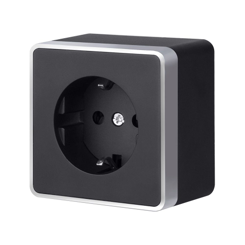 Розетка с заземлением и шторками Gallant черный с серебром W5071134 W5071134