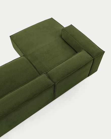 3-х местный диван Blok с левым шезлонгом в зеленом толстом вельвете 300 см