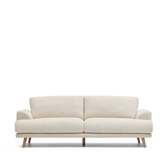 Трехместный диван Karin, белый шенилл, ножки из массива бука, 231 см