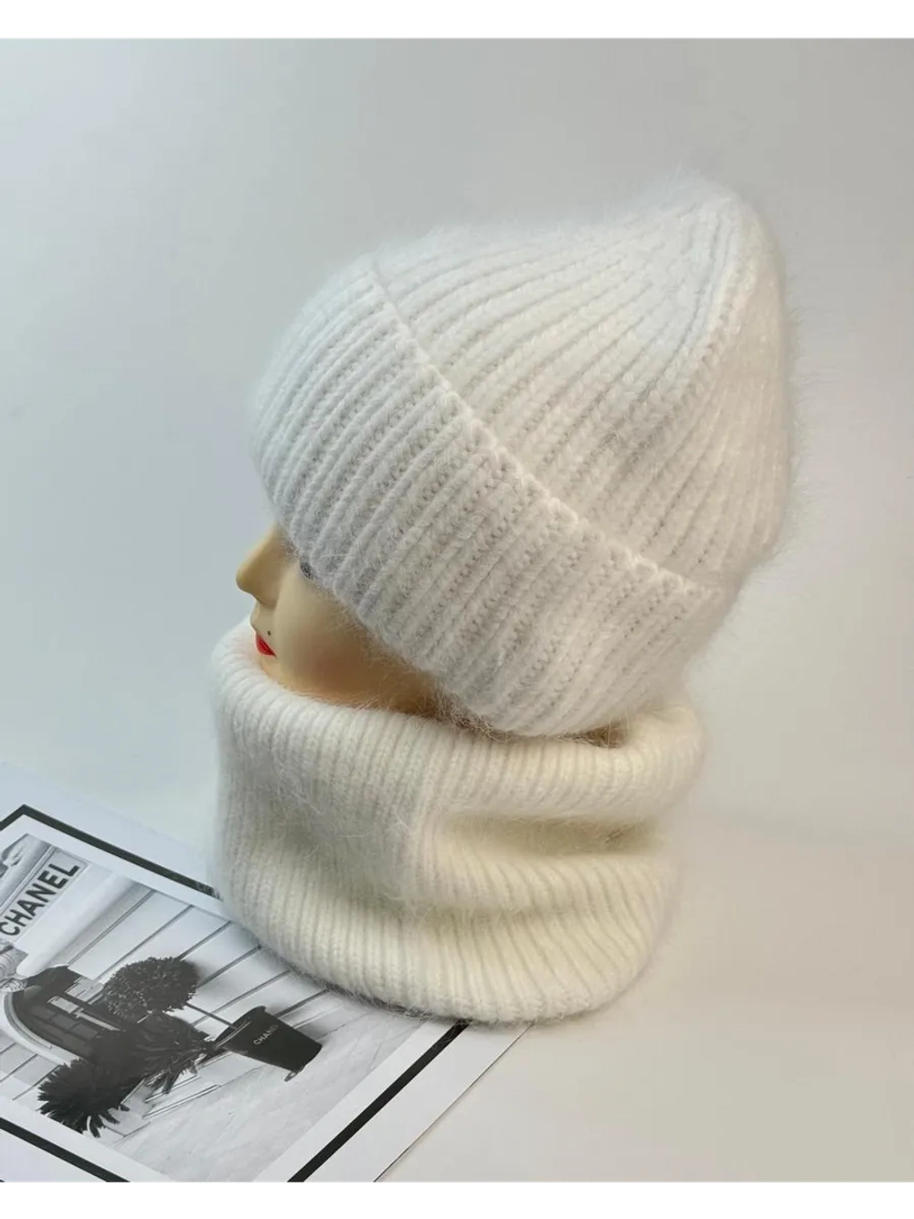 комплект шапка с шарфом- снуд зимний вязаный