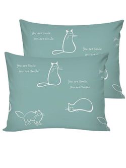 Постельное белье перкаль Сказка "Котики (мята)" семейное Наволочка 50х70 см 2 шт Простынь на резинке 160x200 см Пододеяльник 145x215 см 2шт