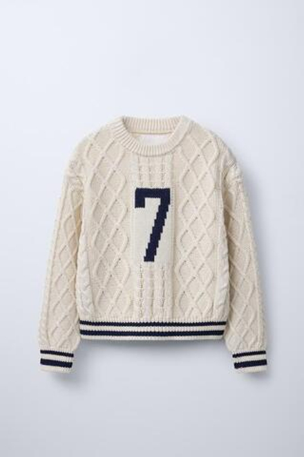 ZARA СВИТЕР С УЗОРОМ «КОСЫ», ЭКРЮ