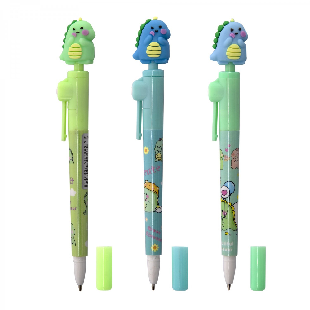 Ручка шариковая Alingar, "Динозаврик", 0,7 мм, синяя, вращающаяся игрушка, круглый, цветной, пластиковый корпус, карт. уп.