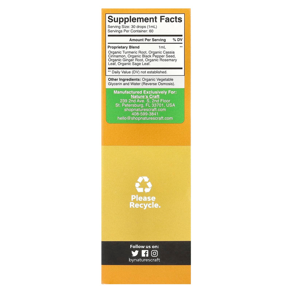 Nature's Craft, Комплекс из куркумы, без спирта, натуральный сладкий, 60 мл