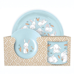 Набор детской посуды с декором "Зайчата" тарелка D215мм, миска D130мм, кружка 280мл (светло-голубой) в упаковке