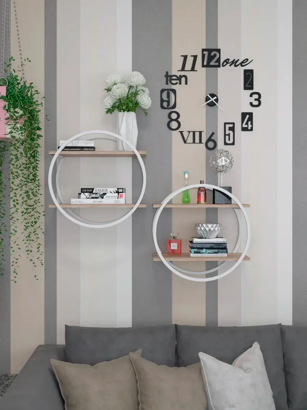 Набор полок круглых настенных белых-дуб  - БД