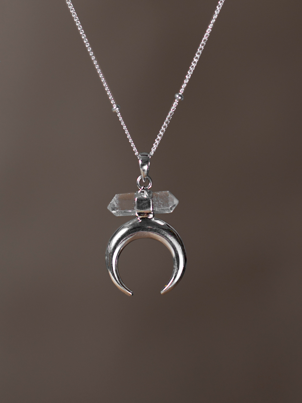 Подвеска ЛУННИЦА С КРИСТАЛЛОМ с цепочкой, серебро/горный хрусталь