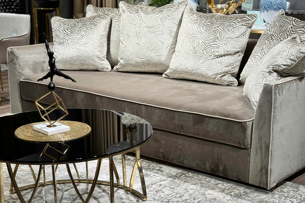 Диван Garda Decor Морес (Mores)(K)кант трехмест.раскл. вельвет беж. Velv-SBEG+Velv ECRU+Umbr SBEG 226*103*94