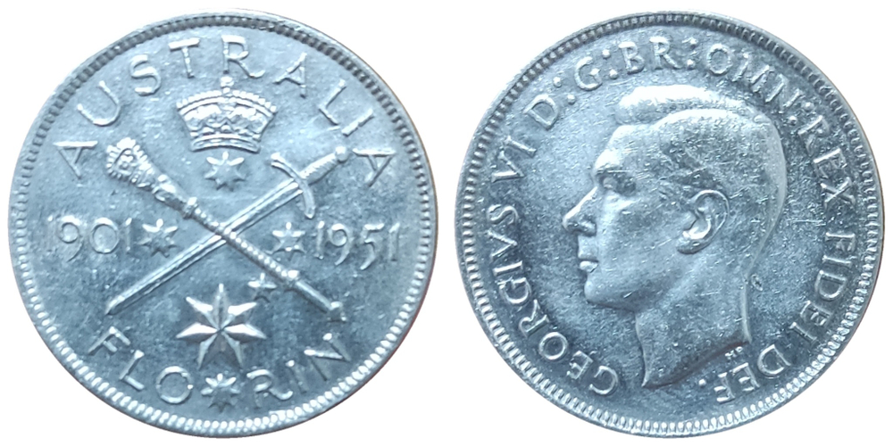 Австралия 1 флорин, 1951 50 лет Федерации XF