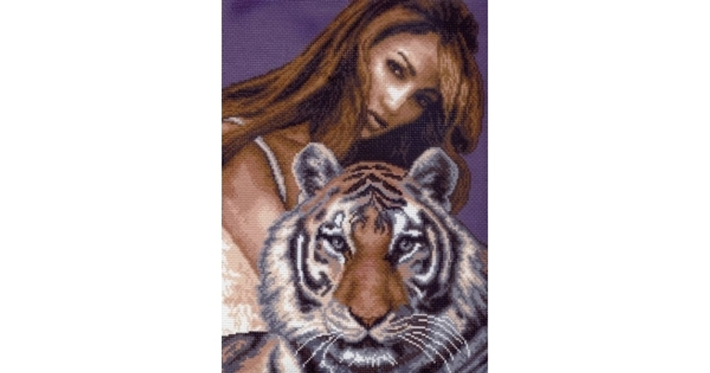 "Девушка и тигр"-0407 канва с рисунком
