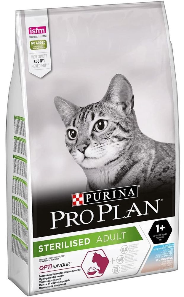 Pro Plan sterilised OptiSavour 10кг корм для кастр/стер. кошек с Треской и форелью (12384814)