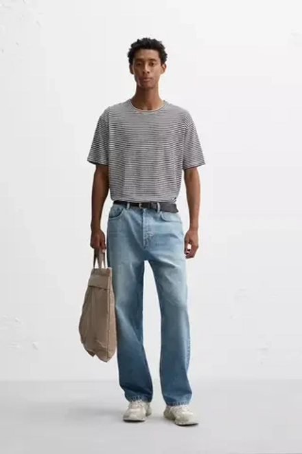 ZARA ФУТБОЛКА ИЗ ХЛОПКА И ЛЬНА В ПОЛОСКУ, ПОЛОСКИ