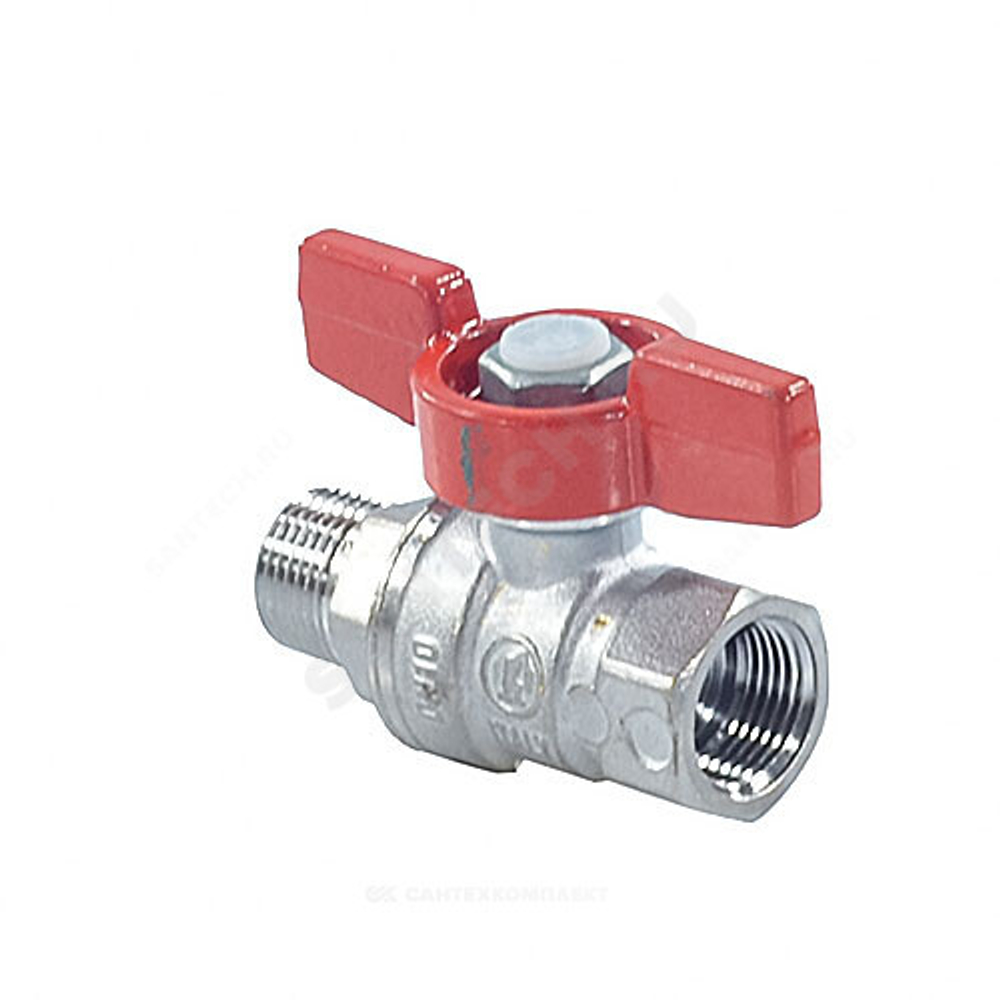 Кран шаровой латунь хром R254D Ду 15 Ру42 ВР/НР бабочка красная Giacomini R254X003