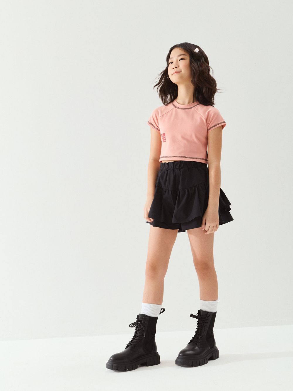 Юбка шорты с воланом "Уголь" 7+