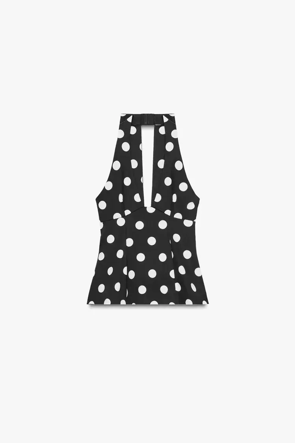 ZARA ТОП В ГОРОШЕК С ГОРЛОВИНОЙ ХАЛТЕР И БАНТОМ НА СПИНЕ, ЧЕРНЫЙ/БЕЛЫЙ