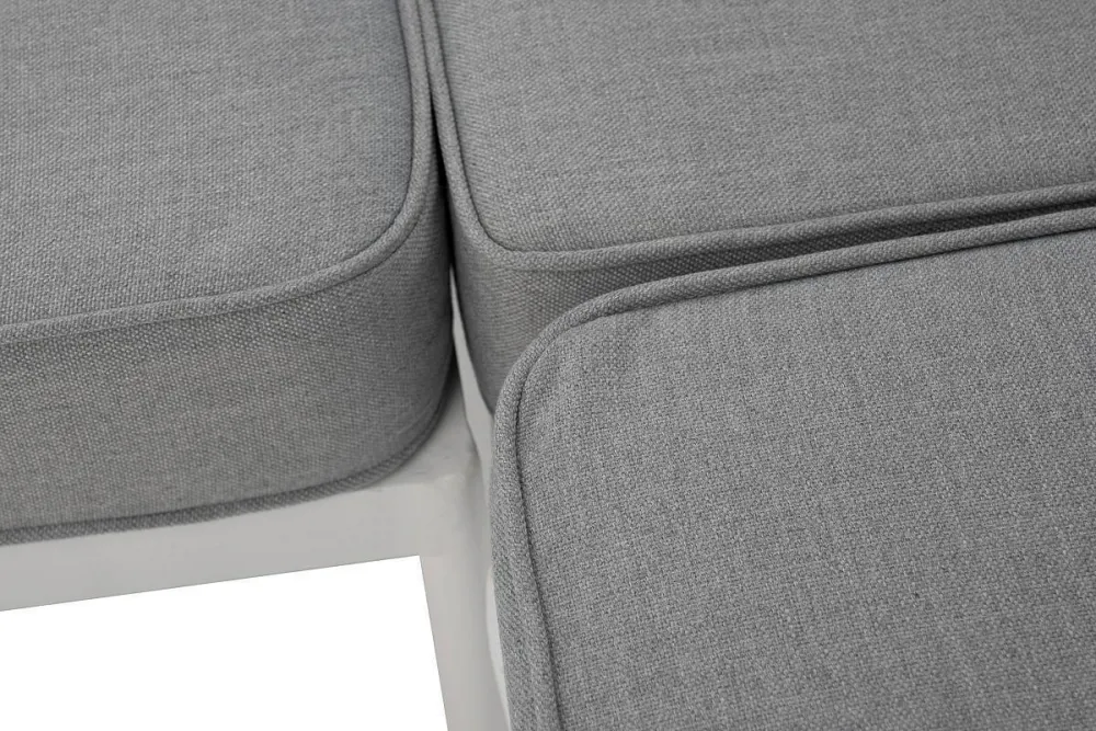 "Канны" диван модульный плетеный из роупа, каркас алюминий белый, роуп светло-серый круглый, ткань светло-серая