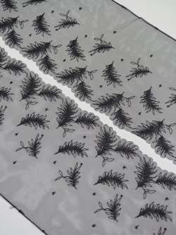 Вышивка на сетке черные перья с люрексом ширина 18 см ОТРЕЗ 0,8 м