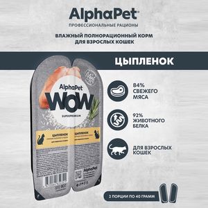 Влажный корм AlphaPet WOW Superpremium для взрослых кошек «Цыпленок сочные кусочки в соусе»