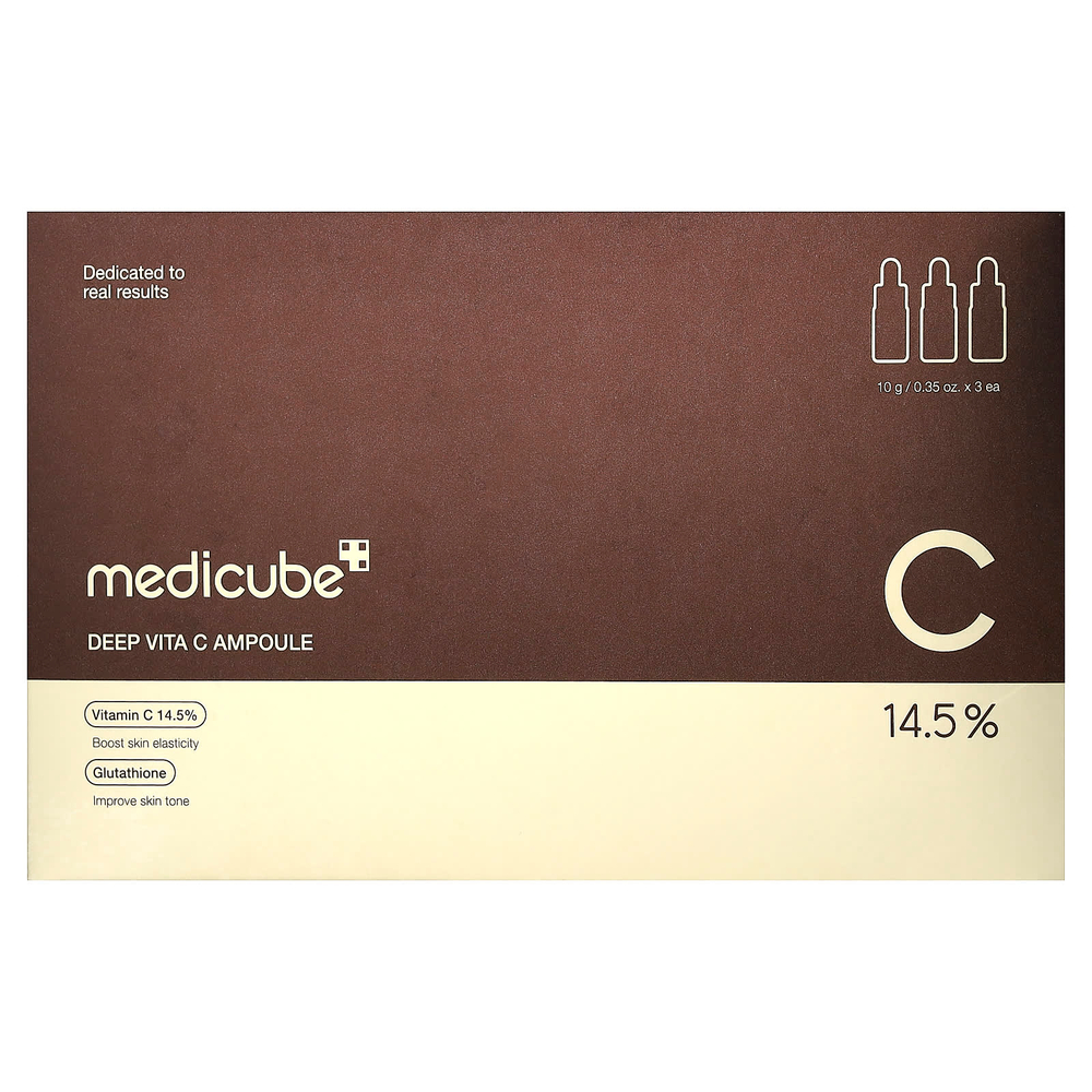 Medicube, Deep Vita C Ampoule, сыворотка с витамином C, 3 флакона по 10 г (0,35 унции)