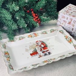 Lenardi 205-302 Прямоугольное блюдо 35,5см НОВЫЙ ГОД в под.уп.(х8)Фарфор