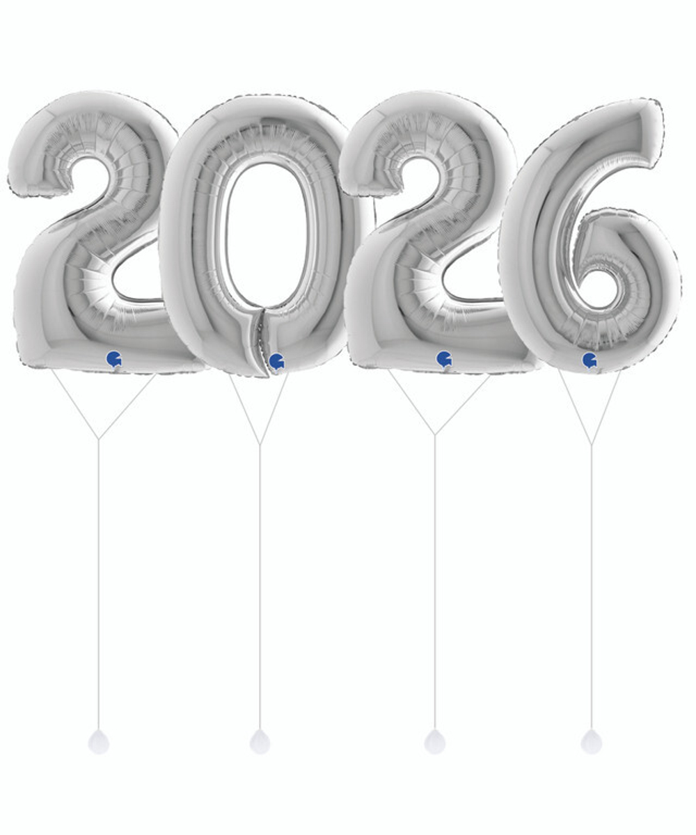 Набор цифр "2026 в серебряном цвете" 102 см 4 шт