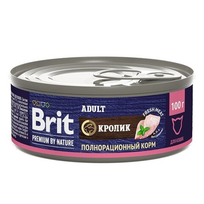 Влажный корм консервы для кошек Брит BRIT PREMIUM BY NATURE с мясом кролика 0,1кг 12 упаковок