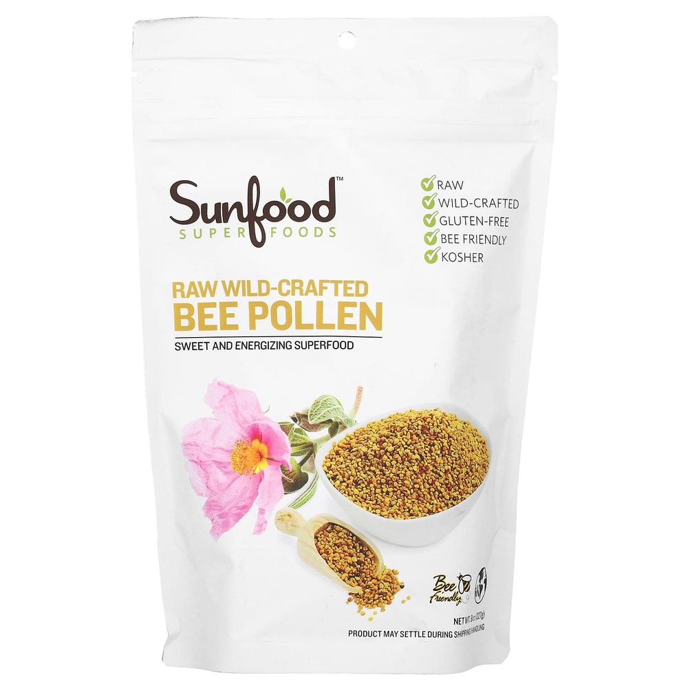 Sunfood, сырая пчелиная пыльца, собранная с дикорастущих растений, 227 г (8 унций)
