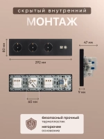 Розетка внутренняя тройная с ТВ и интернет черная