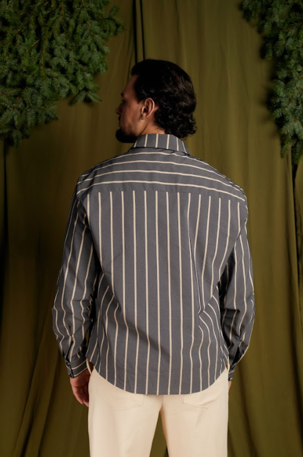 Рубашка "Полосы" серо-бежевая