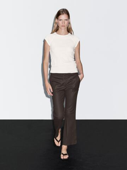 Massimo Dutti Расклешенные укороченные брюки, шоколадный