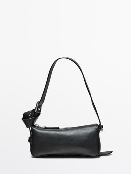 Massimo Dutti Маленькая сумка из кожи наппа с пряжкой, черный