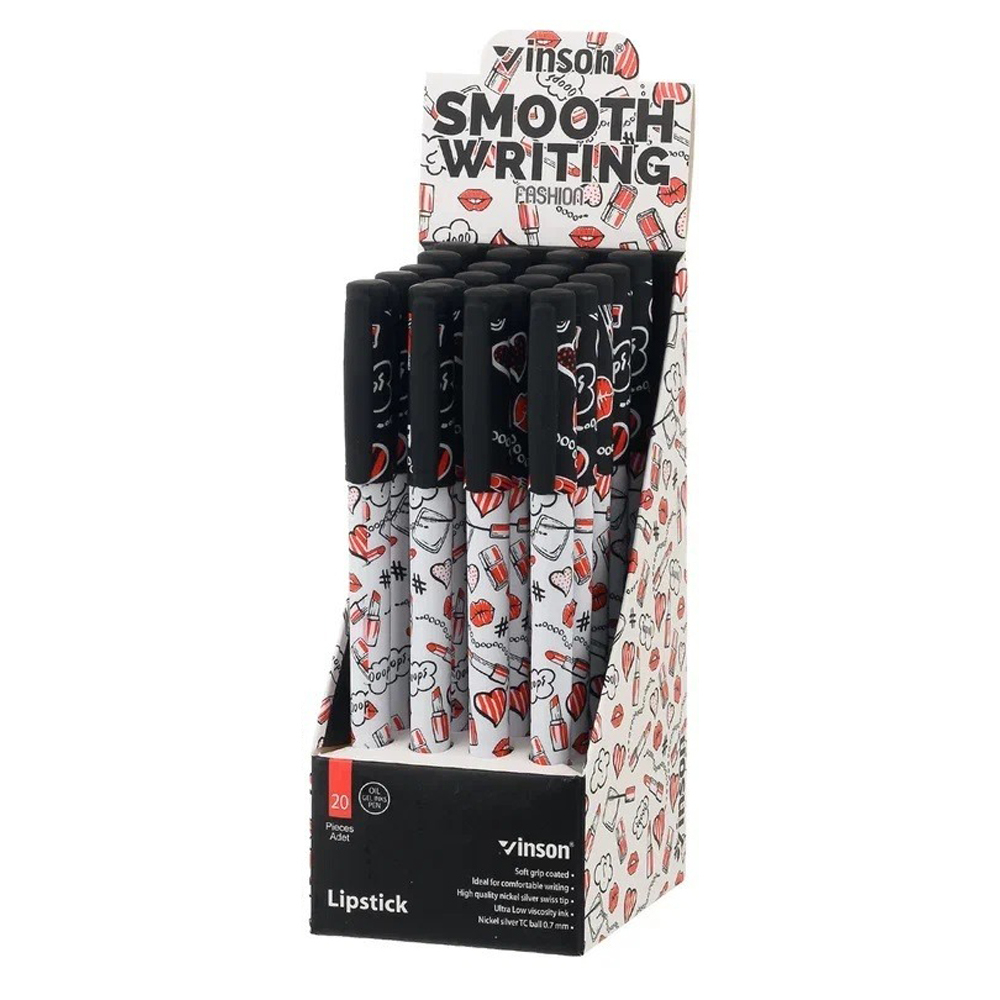 Ручка шариковая, масляная, Vinson, синие чернила, серия "VINSON Поцелуй", с цветным корпусом, 20 шт