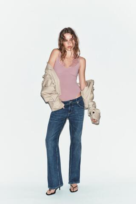 ZARA БОДИ ХАЛТЕР С КОМБИНИРОВАННЫМ КРУЖЕВОМ, ПУДРОВО-РОЗОВЫЙ