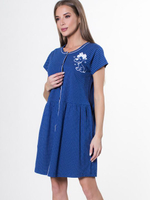 Трикотажный халат на пуговицах с укороченным рукавом (Размер: L) (Цвет: темно-синий)