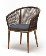 "Марсель" стул плетеный из роупа, основание дуб, роуп коричневый круглый, ткань темно-серая 027