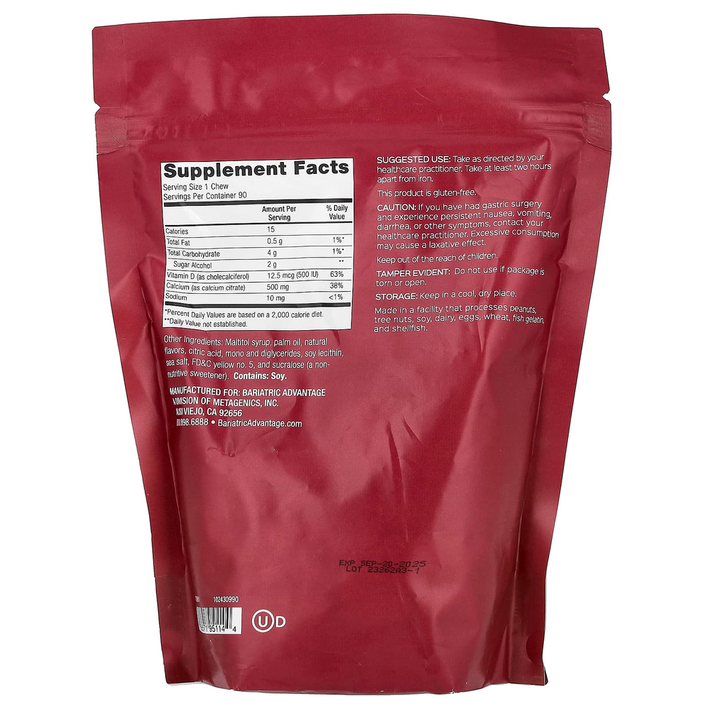 Bariatric Advantage, Chewy Bite, цитрат кальция, без сахара, ананас и манго, 90 жевательных таблеток