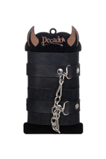 Черные однослойные наручники из натуральной кожи с цепочкой