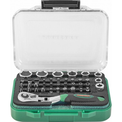 Набор рукоятка трещоточная JONNESWAY миниатюрная 1/4"DR со вставками и головками торцевыми 40 пр.