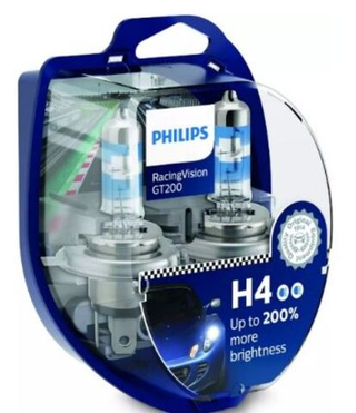 Автолампа H4 12V 60/55W P43t Philips +200% Racing Vision GT200 (кт2шт) P-12342RVGT200