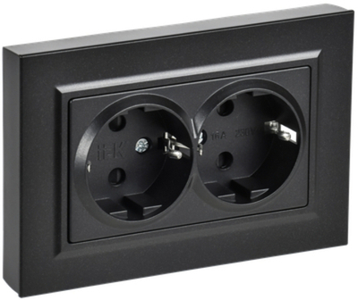 BRITE Розетка 2-местная с заземлением с защитными шторками плоская 16А в сборе РСшПл12-3-БрЧ черный IEK