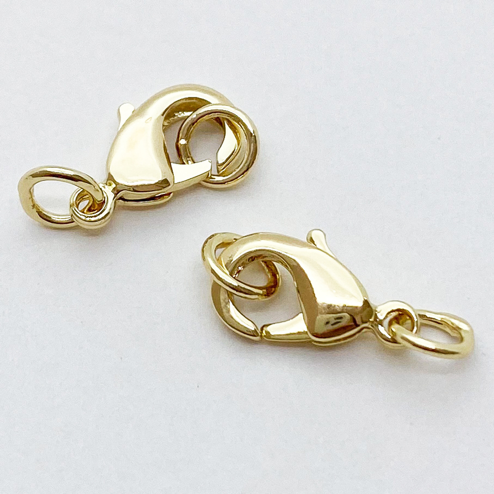 Замок-карабин с колечками, цвет золото, размер замка 12 мм, цена за 1 шт