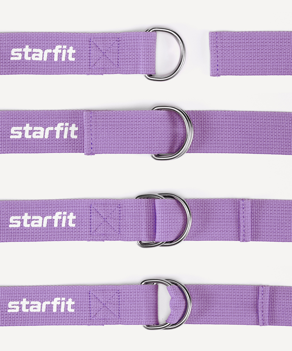 Ремень для йоги YB-100 183 см, хлопок, фиолетовый пастель