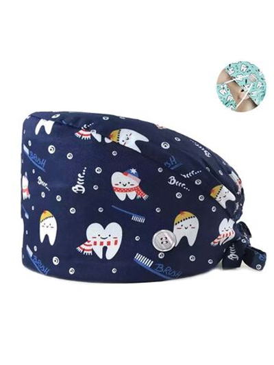 Шапочка медицинская, принт "Зубы", синяя