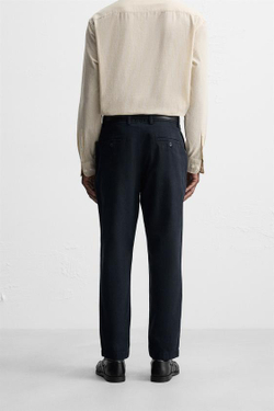 ZARA БРЮКИ ЧИНОС ИЗ ТВИЛА, МОРСКОЙ СИНИЙ
