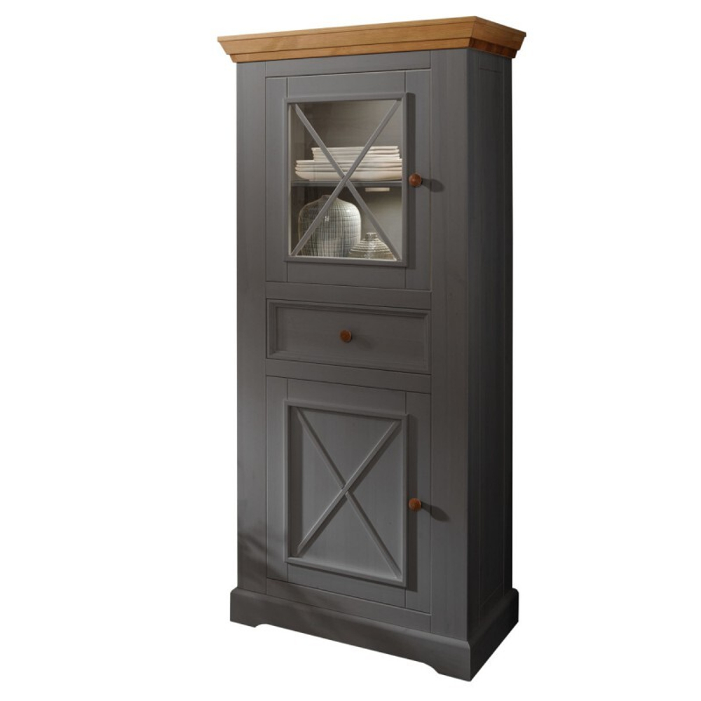 Шкаф для посуды «Форест» низкий 2 двери 1 ящик серый 7012/бейц-масло