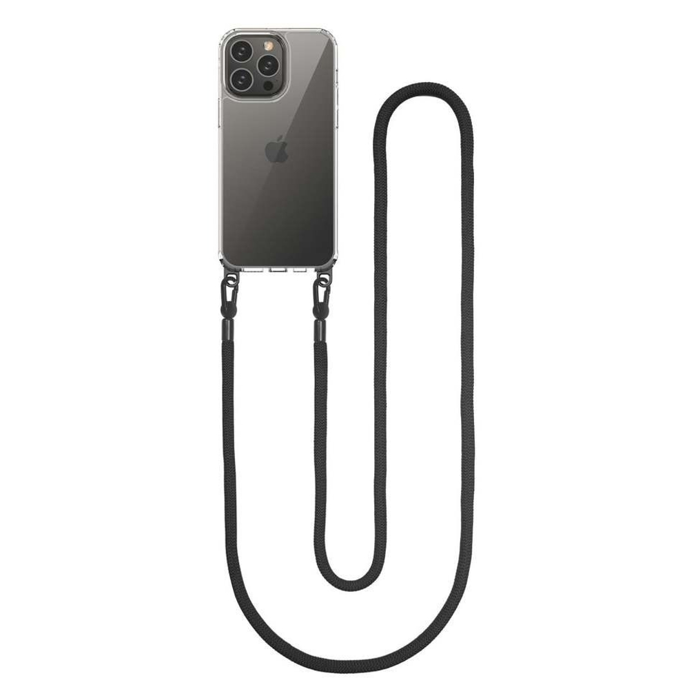 Усиленный чехол с толстым шнурком на шею черного цвета для смартфона iPhone 14 Pro Max